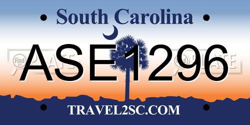 ASE1296 South Carolina License Plate