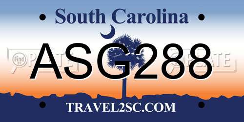ASG288 South Carolina License Plate