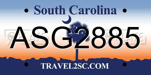 ASG2885 South Carolina License Plate