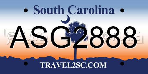 ASG2888 South Carolina License Plate