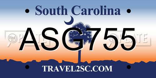 ASG755 South Carolina License Plate