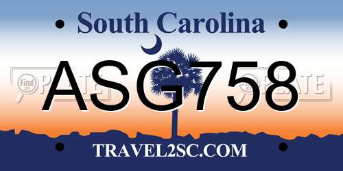 ASG758 South Carolina License Plate