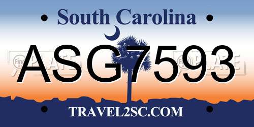 ASG7593 South Carolina License Plate