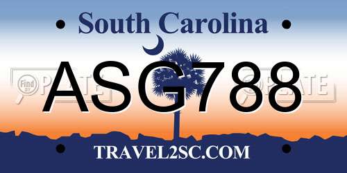 ASG788 South Carolina License Plate