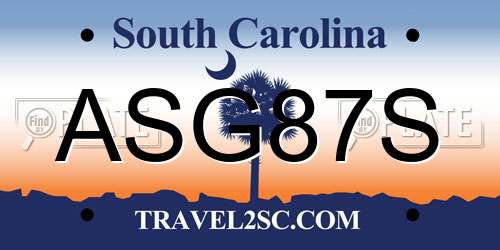 ASG87S South Carolina License Plate