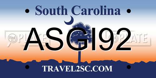 ASGI92 South Carolina License Plate