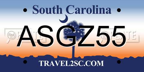 ASGZ55 South Carolina License Plate