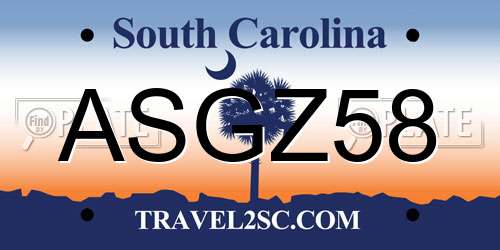 ASGZ58 South Carolina License Plate