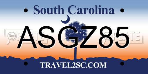 ASGZ85 South Carolina License Plate