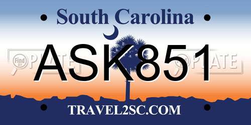 ASK851 South Carolina License Plate