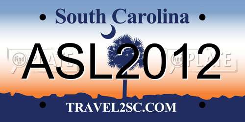 ASL2012 South Carolina License Plate