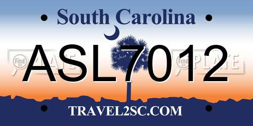 ASL7012 South Carolina License Plate