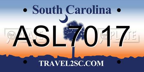 ASL7017 South Carolina License Plate