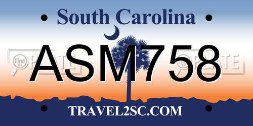 ASM758 South Carolina License Plate