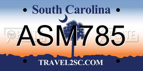 ASM785 South Carolina License Plate