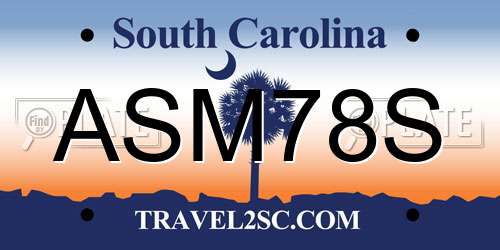 ASM78S South Carolina License Plate