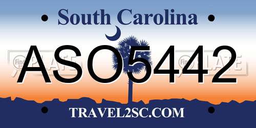 ASO5442 South Carolina License Plate