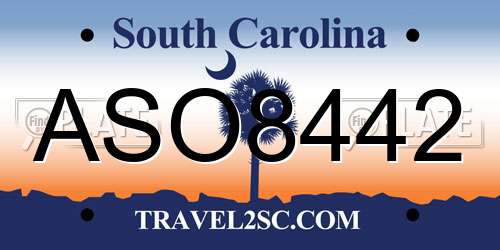 ASO8442 South Carolina License Plate
