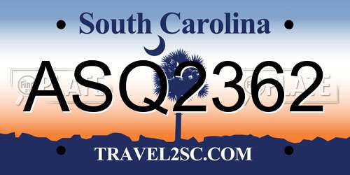 ASQ2362 South Carolina License Plate
