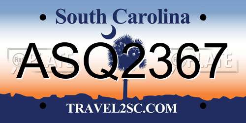 ASQ2367 South Carolina License Plate