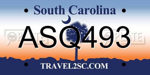 ASQ493 South Carolina License Plate