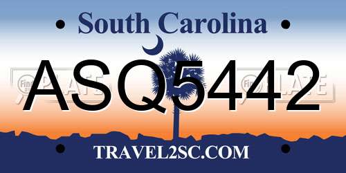 ASQ5442 South Carolina License Plate