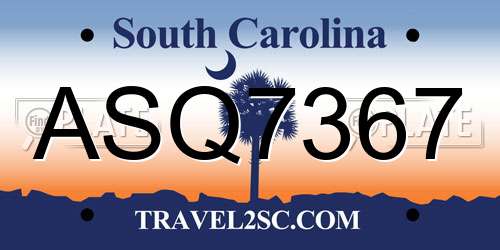 ASQ7367 South Carolina License Plate