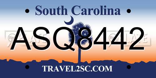ASQ8442 South Carolina License Plate