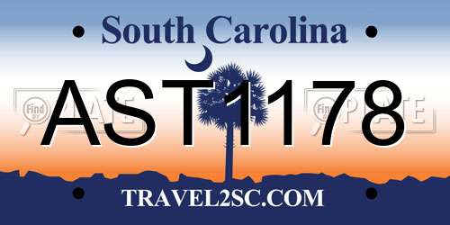 AST1178 South Carolina License Plate