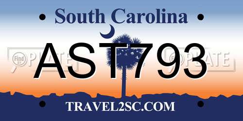 AST793 South Carolina License Plate
