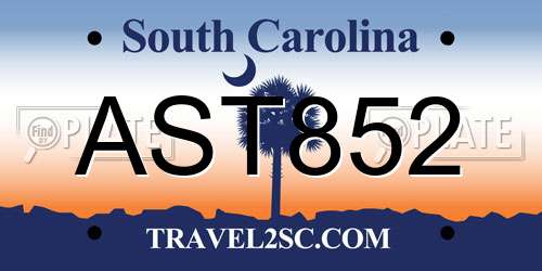 AST852 South Carolina License Plate