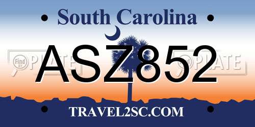 ASZ852 South Carolina License Plate