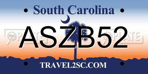 ASZB52 South Carolina License Plate