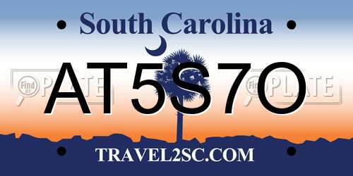 AT5S7O South Carolina License Plate