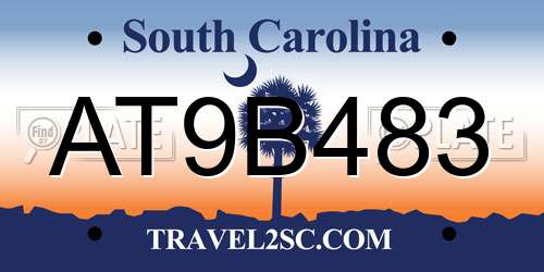 AT9B483 South Carolina License Plate