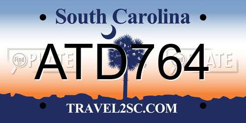 ATD764 South Carolina License Plate