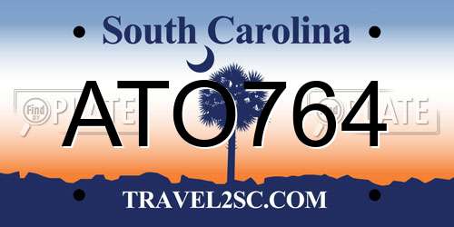 ATO764 South Carolina License Plate