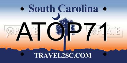 ATOP71 South Carolina License Plate