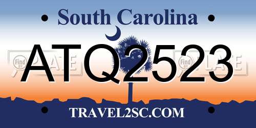 ATQ2523 South Carolina License Plate