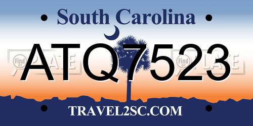 ATQ7523 South Carolina License Plate
