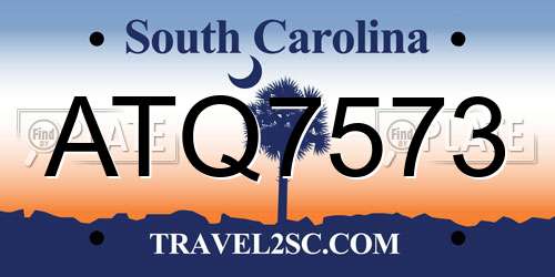 ATQ7573 South Carolina License Plate