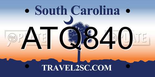 ATQ840 South Carolina License Plate