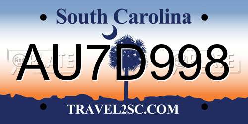 AU7D998 South Carolina License Plate