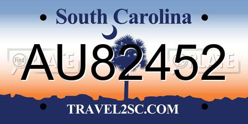 AU82452 South Carolina License Plate