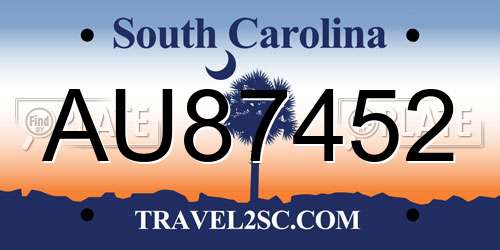 AU87452 South Carolina License Plate