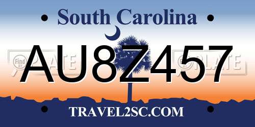 AU8Z457 South Carolina License Plate
