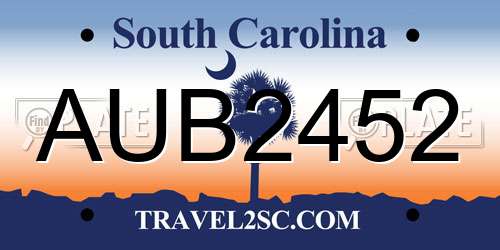 AUB2452 South Carolina License Plate
