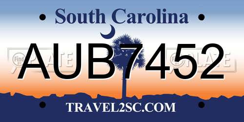AUB7452 South Carolina License Plate