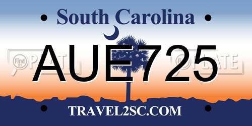 AUE725 South Carolina License Plate
