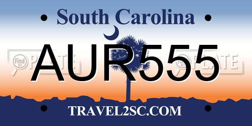AUR555 South Carolina License Plate